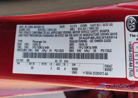 2014 Ford Fiesta Se z USA, uszkodzony, nr VIN 3FADP4BJ9EM185914